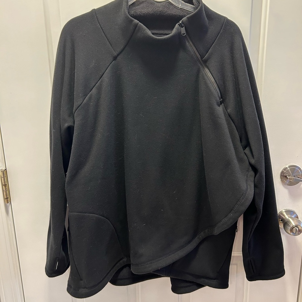 Athleta Cozy Karma Asym Pullover Wrap Sweatshirt Black 3X
